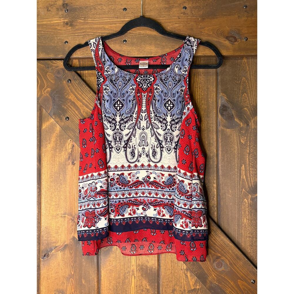 Bila Women's small 2 Layer Sleeveless Blouse Top Red Blue Bohemian